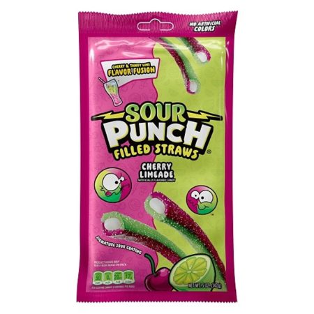 AMERICAN LICORICE SOURPUNCH CHERRY LIME FILLED  STRAWS BAG